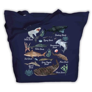Shark Tote Bag Watercolor Shark Bag Types Of Species Biologist Shirt Illustrated Fish T Shirt Shark Gift Idea Zip Top image 8