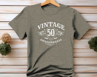 Men's Vintage 50th Birthday T Shirt Whiskey Label Awesomeness TShirt Gift Idea 50 Years Bday Shirts Unisex Gift Idea 50th Tee