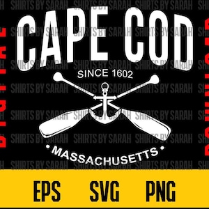Cape Cod SVG Massachusettes aviron ancre PNG Téléchargement numérique de masse Logo Design minimaliste vacances coupe fichiers impression sublimation eps instantanée