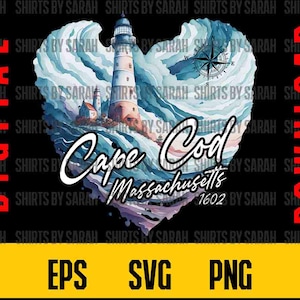 Cape Cod SVG Massachusettes aquarelle PNG en téléchargement numérique en masse Logo phare coeur Design vacances impression fichier sublimation instantanée