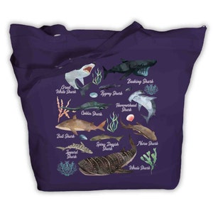Shark Tote Bag Watercolor Shark Bag Types Of Species Biologist Shirt Illustrated Fish T Shirt Shark Gift Idea Zip Top image 9