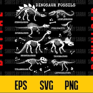Dinosaurus fossiele SVG digitale download catalogus referentieontwerp clipart dino botten PNG eps educatieve shirt ontwerp bestand sublimatie poster