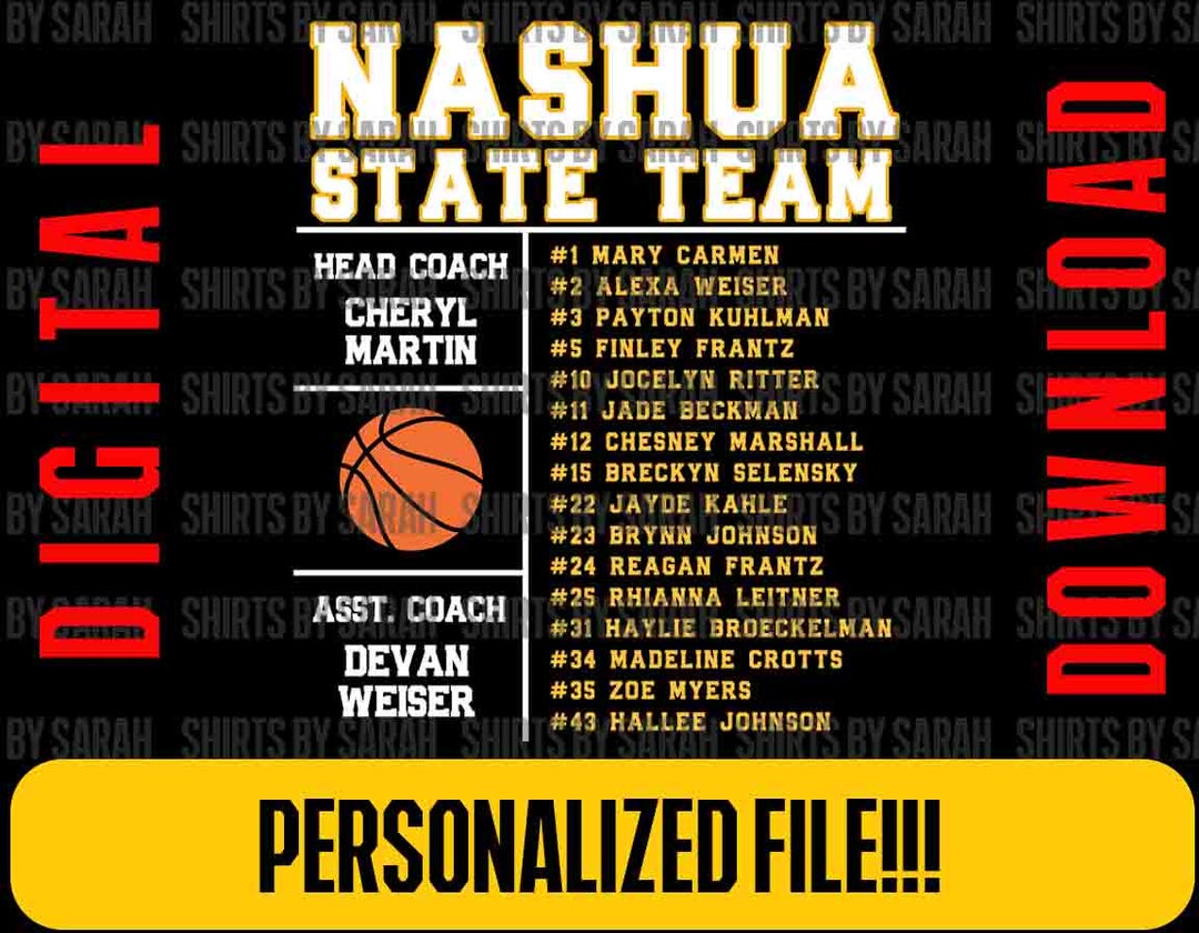 Custom Basketball Team Roster PNG Grunge Personalized Logo Shirt DTF ...