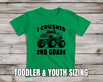 Kids Crushed 2nd Grade Tshirt Cute Shirt For Children Youth Back To School Shirt Big Monster Truck First 2 Boy's Girl's T-Shirt