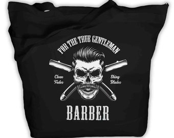 Barber Skull Zip Top Tote Bag Barbers Tote Shiny Razor Blades Fresh Fades Gift Idea Hipster Spa Hairstylist Cutter