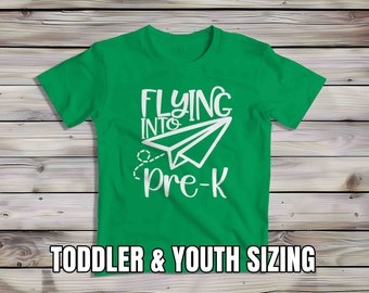 Kids Funny Pre K Tshirt Flying Into Shirt For Children Youth Back To School Shirt Paper Airplane Boy's Girl's T-Shirt