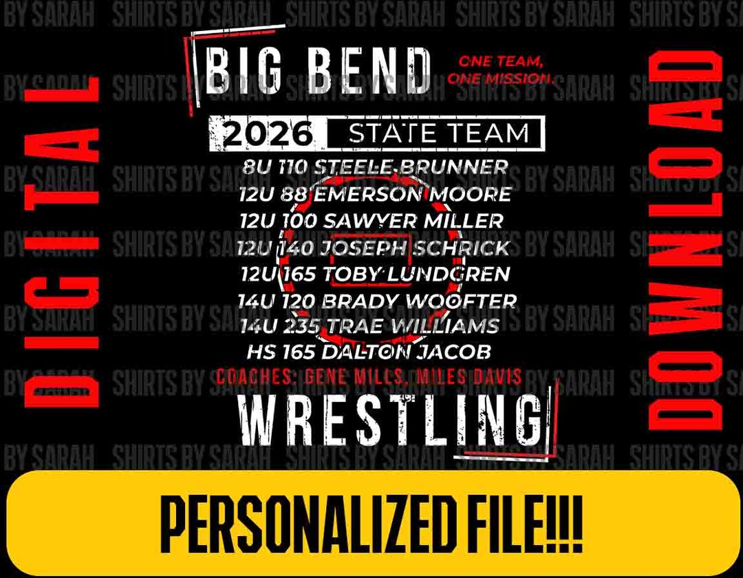 Custom State Wrestling Team Roster PNG Grunge Personalized Logo Back ...