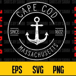 Cape Cod SVG Massachusettes ancre PNG nautique Téléchargement numérique de masse Logo design circulaire vacances coupe fichiers impression sublimation eps instantanée
