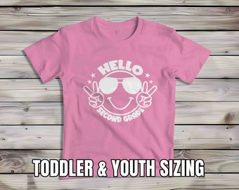 Kids Hello Second Grade Tshirt Cute Shirt For Children Youth Back To School Shirt Happy Face Smiley Peace 2nd Grade Boy's Girl's T-Shirt