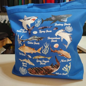 Shark Tote Bag Watercolor Shark Bag Types Of Species Biologist Shirt Illustrated Fish T Shirt Shark Gift Idea Zip Top image 3