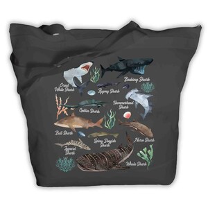 Shark Tote Bag Watercolor Shark Bag Types Of Species Biologist Shirt Illustrated Fish T Shirt Shark Gift Idea Zip Top image 4