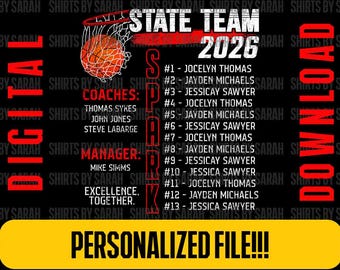 Custom Basketball Team Roster PNG Grunge Personalized Logo Shirt DTF ...