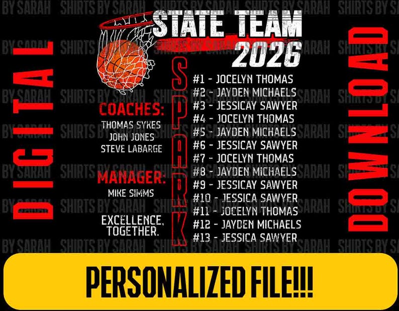 Create Basketball Roster Custom Basketball Team Roster PNG Grunge Personalized Logo Shirt DTF ...