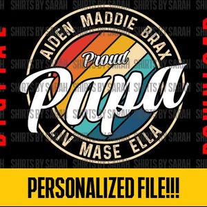 Nonno personalizzato SVG, Papà personalizzato per la festa del papà PNG, Design personalizzato per maglietta Papà Nonno EPS Download digitale Nomi per bambini Stampa a sublimazione
