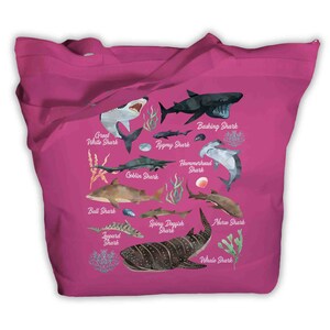 Shark Tote Bag Watercolor Shark Bag Types Of Species Biologist Shirt Illustrated Fish T Shirt Shark Gift Idea Zip Top image 6