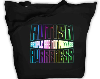Autism Tote Bag People Are Not Puzzles Autism Support AuADHD Rainbow Awareness ASD Durable Reusable Zipper Shoulder Reusable Gift Idea