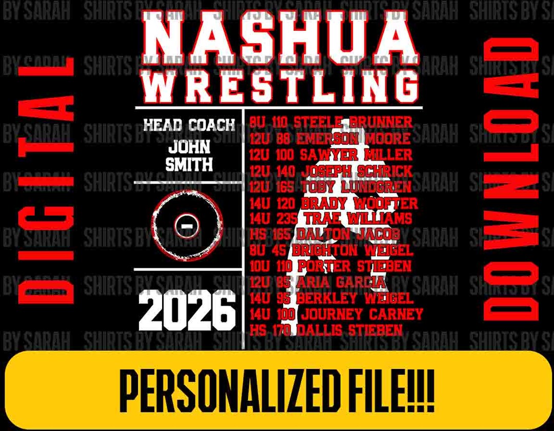 Custom Wrestling Team Roster PNG Grunge Personalized Logo Shirt DTF ...