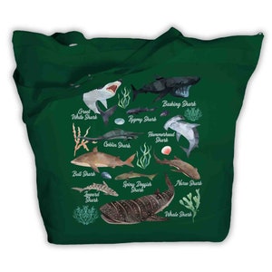Shark Tote Bag Watercolor Shark Bag Types Of Species Biologist Shirt Illustrated Fish T Shirt Shark Gift Idea Zip Top image 5