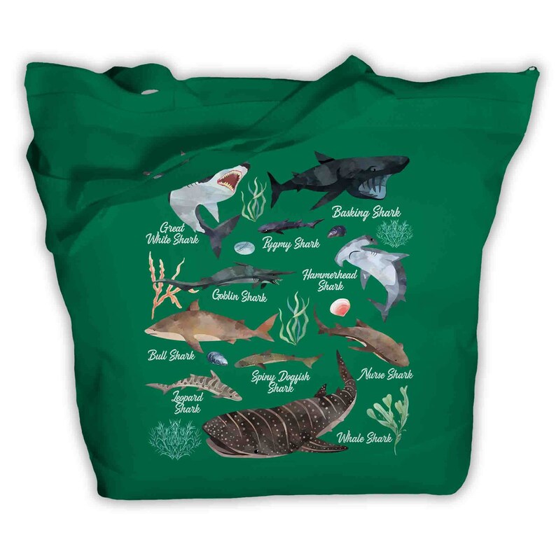 Shark Tote Bag Watercolor Shark Bag Types Of Species Biologist Shirt Illustrated Fish T Shirt Shark Gift Idea Zip Top image 7