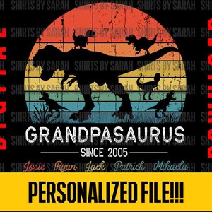 Nonno personalizzato SVG, Papà personalizzato per la festa del papà PNG, Design personalizzato per maglietta Nonnosauro EPS, Nomi di dinosauri digitali, Stampa a sublimazione
