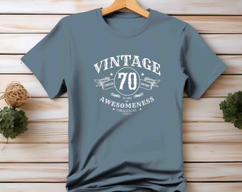 Men's Vintage 70th Birthday T Shirt Whiskey Label Awesomeness TShirt Gift Idea 70 Years Bday Shirts Unisex Gift Idea 70th Tee