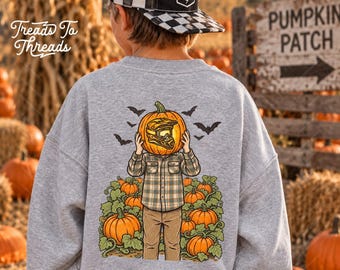 Dirt Bike Pumpkin Youth Crewneck Sweatshirt, Kids Motocross Halloween, Boys Moto Fall Crewneck, Pumpkin Patch Dirt Bike Shirt, MX Halloween