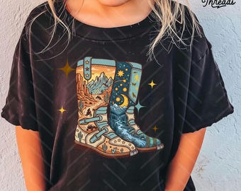 Nature Scene Boots Shirt, Desert Forest Graphic Tee, Kids Motocross Shirt, Dirt Bike Tee, Off Road Adventure Tee, ATV UTV Kids Shirt