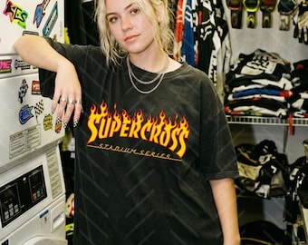 Vintage Supercross Stadium Series | Retro Flame Motocross Tee | Y2K Dirt Bike Racing T-Shirt | Comfort Colors Style Graphic Streetwear Top