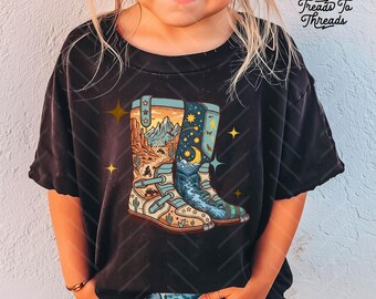 Nature Scene Boots Shirt, Desert Forest Graphic Tee, Kids Motocross Shirt, Dirt Bike Tee, Off Road Adventure Tee, ATV UTV Kids Shirt