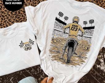 Custom Motocross Shirt, Personalized Racer Name & Number Tee, Comfort Colors Dirt Bike Shirt, Front and Back MX Racing Tee