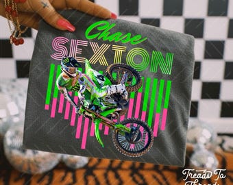 Chase Sexton Motocross Rider T-shirt | Bright Green Pink Dirt Bike Tee