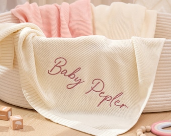 Embroidered Organic Cotton Baby Blanket, Personalized Keepsake