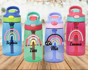 Bottiglia per bambini personalizzata, bottiglia d'acqua per bambini da 16 once, bicchiere per bambini, regalo per il ritorno a scuola, bicchiere dal design arcobaleno