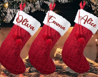 Custom monogrammed stocking Christmas, Stocking with Name Embroidery, Personalized Knitted Stockings, Christmas kit, Holiday Season, Pomball