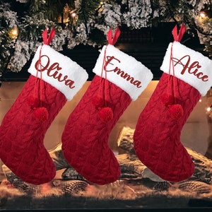 Custom monogrammed stocking Christmas, Stocking with Name Embroidery, Personalized Knitted Stockings, Christmas kit, Holiday Season, Pomball