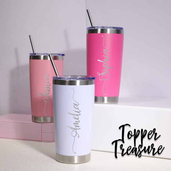 Personalized Engraved Travel Cups, 20oz Insulated Coffee Cups with straw, Christmas Gifts, Anniversary Gift, Wedding Gift, Tumbler with Lid