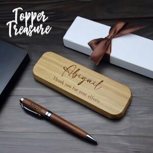 Engraved Pen Case with Custom Name, Corporate Engraved Pen Box, Customized Pen Storage Box for Employees, Wood Case Pen Box, Corporate Gift