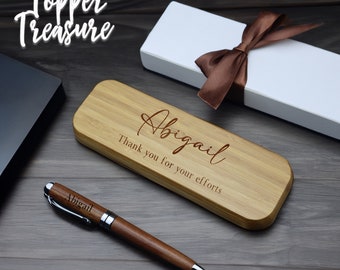 Étui à stylo gravé avec nom personnalisé, boîte à stylo gravée d’entreprise, boîte de rangement de stylo personnalisée pour les employés, boîte à stylo en bois, cadeau d’entreprise