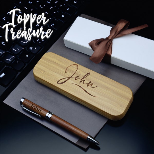 Pluma de madera personalizada, estuche de pluma grabado con nombre, regalo de Navidad para el hombre, regalo del día del padre, regalo del padrino, regalo para él, regalo para papá