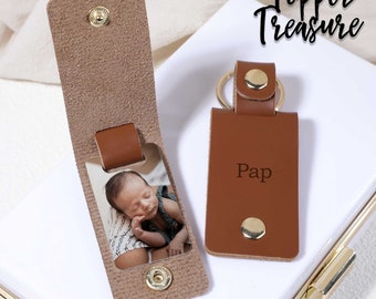 Llavero con foto grabada personalizada, Llavero de cuero personalizado, Porta llaves grabado, Llavero con foto, Regalos del Día del Padre, Regalo para papá