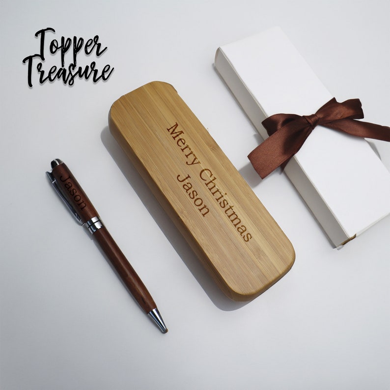 Stylo en bois personnalisé, étui à stylo gravé avec nom ou message, étui en bois personnalisé, cadeau de Noël pour homme, cadeau fête des pères, cadeau garçon d'honneur image 3