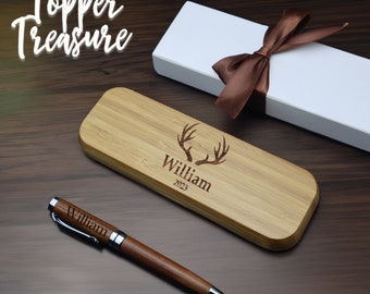 Benutzerdefinierte Holz Stift, gravierte Stiftetui mit Name oder Nachricht, personalisierte Holz Etui, Weihnachtsgeschenk für Mann, Vatertagsgeschenk, Trauzeuge Geschenk