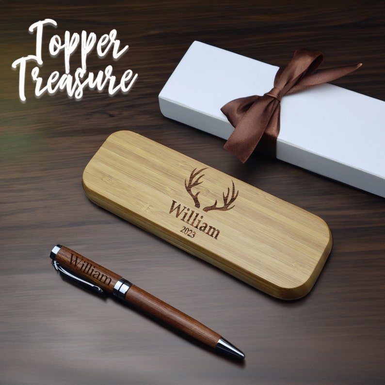 Stylo en bois personnalisé, étui à stylo gravé avec nom ou message, étui en bois personnalisé, cadeau de Noël pour homme, cadeau fête des pères, cadeau garçon d'honneur image 1