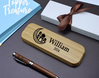 Gepersonaliseerde Eid houten pen, aangepaste kleurendruk naam pennendoos, Eid geschenkdoos, heren eid cadeau, cadeau voor papa, cadeau voor hem, Eid gunsten