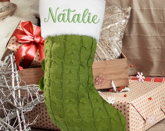 Calze natalizie personalizzate, calze con ricamo del nome, calze lavorate a maglia personalizzate, kit natalizio, calze natalizie