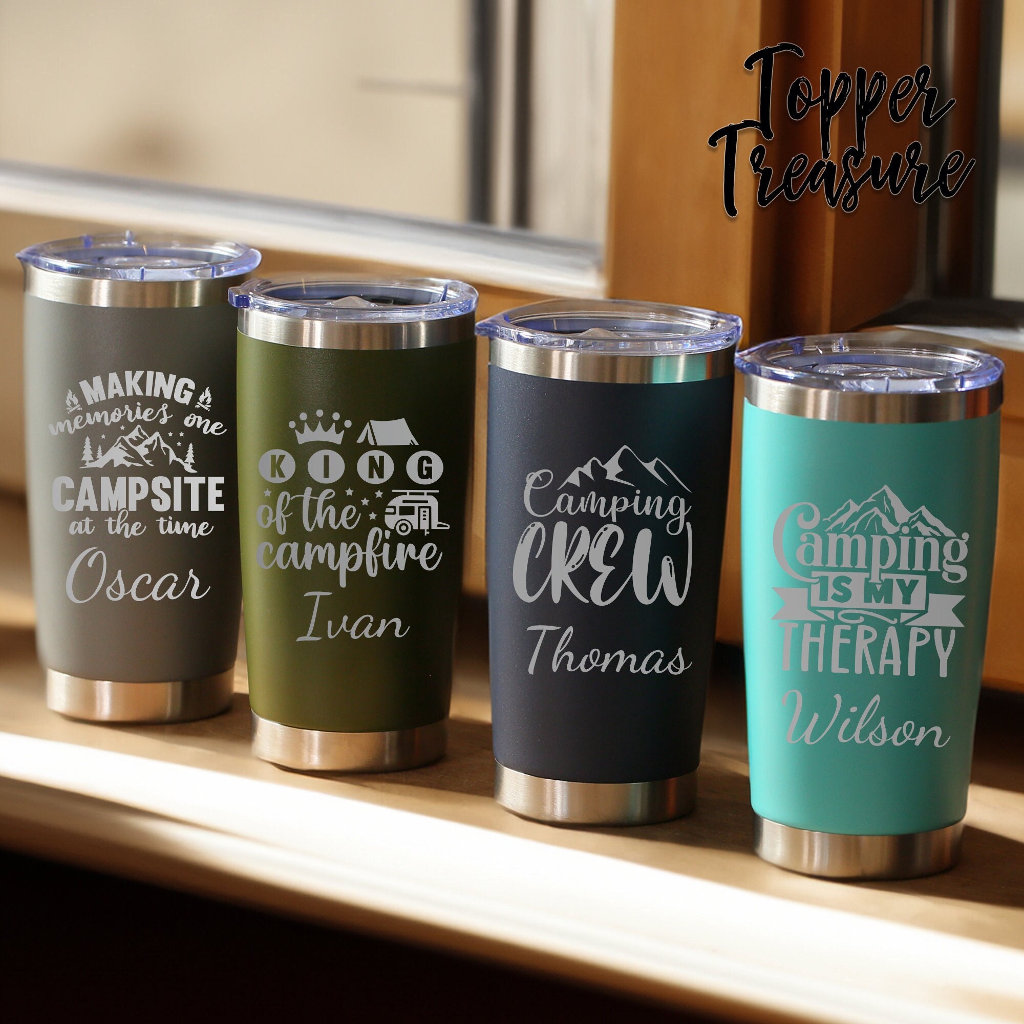 Camping Engraved YETI Rambler Tumbler Engraved Travel Mug Best Days Spent Camping  Camping Life Tent RV Camper Rather Be Camping 