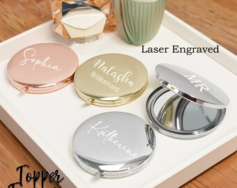 Op maat gegraveerde zakspiegel, gepersonaliseerde cosmetische spiegel, zakformaat spiegel, bruidsfeestcadeaus, handspiegel voor op reis, make-upspiegel