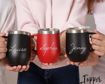 Gravierter 12 Unzen isolierter Namensbecher, personalisierte Kaffeetasse, Tasse mit Griff, isolierte Reisetasse, Weihnachtsgeschenk, Feiertagskaffeetasse