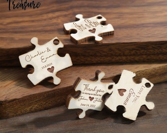 Étiquette en bois personnalisée, Faveur de mariage, Ensemble de 10 pcs, Étiquettes de puzzle en bois gravées, Cadeau de mariage, Cadeau de demoiselle d’honneur, Étiquette de puzzle de mariage