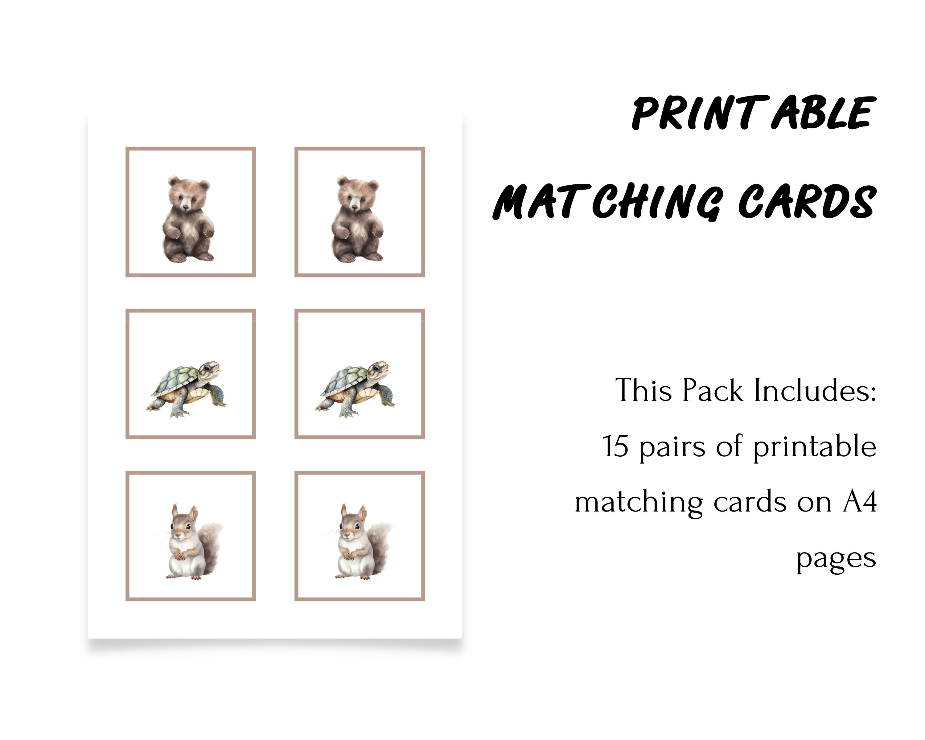 Printable Matching Cards for Children Memory Game for Kids Flashcards